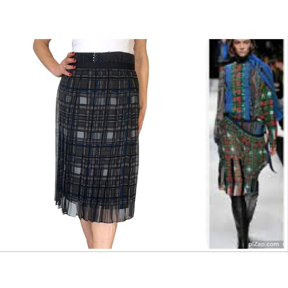 SACAI  2050 JAPAN PLEATED PLAID‎ OVERLAY WRAP POLKA DOT MIX A LINE SKIRT WOMEN 8